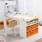 Set Tavolo e Sedie per Bambini 4 in 1, Scrivania da Lavoro per Bambini con Ampio Contenitore e Organizer Portatile per Materiali Artistici, Tavolo per Attività e Studio per Bambini