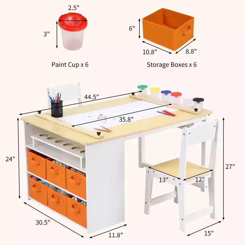 Set Tavolo e Sedie per Bambini 4 in 1, Scrivania da Lavoro per Bambini con Ampio Contenitore e Organizer Portatile per Materiali Artistici, Tavolo per Attività e Studio per Bambini