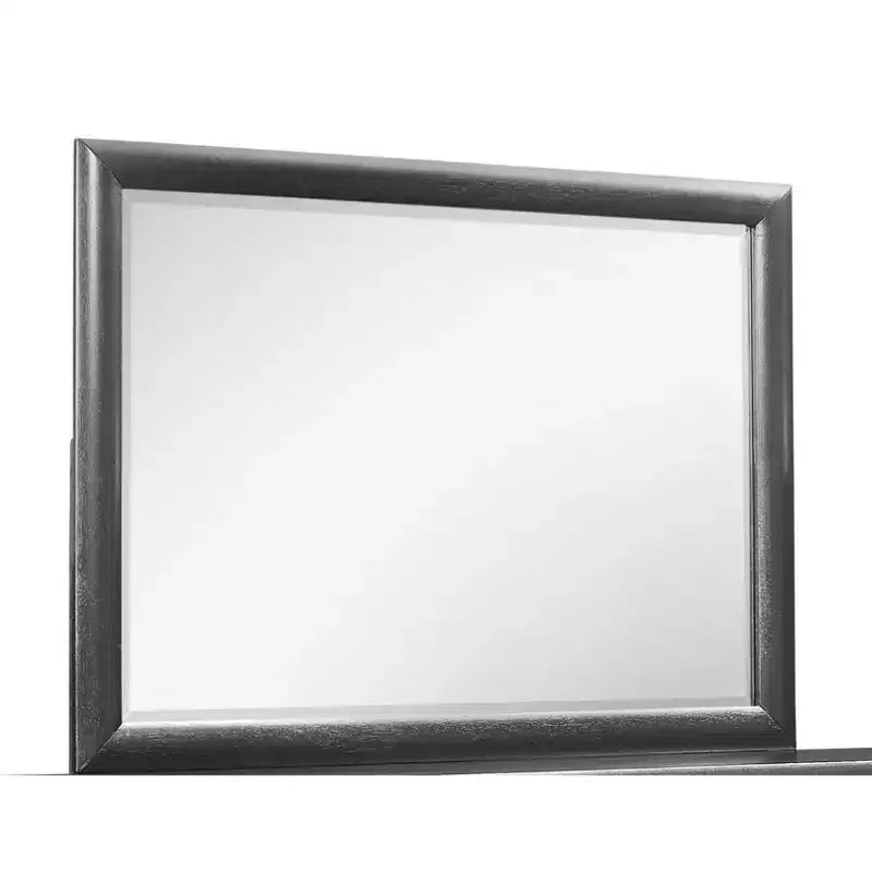 Specchio con cornice grigia dalle linee pulite, specchio da camera da letto contemporaneo con semplice bordo in legno