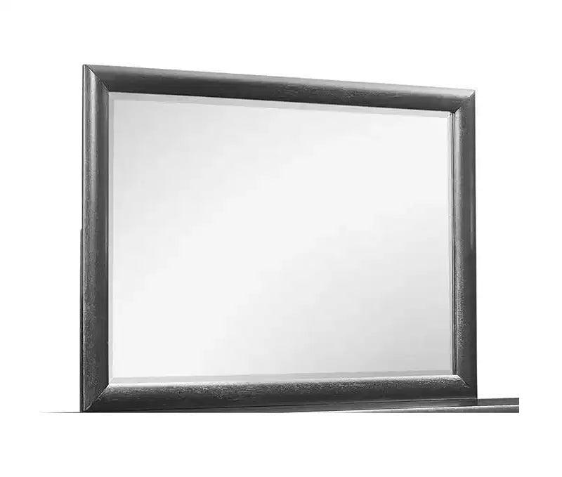 Specchio con cornice grigia dalle linee pulite, specchio da camera da letto contemporaneo con semplice bordo in legno