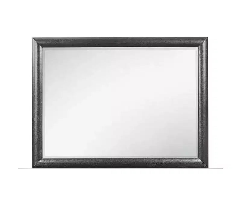 Specchio con cornice grigia dalle linee pulite, specchio da camera da letto contemporaneo con semplice bordo in legno