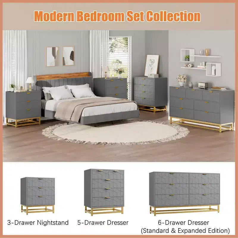 Cassettiera Doppia a 6 Cassetti,Cassettiera Moderna per Camera da Letto con Maniglie Dorate,Cassettiera Grande per Ingresso,Corridoio