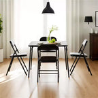FurnitureR 5-Piece Folding Table and Chair Set  Portable Square Table with 4 Padded Chairs, Space-Saving Dining or Card Game Set for Home, Black