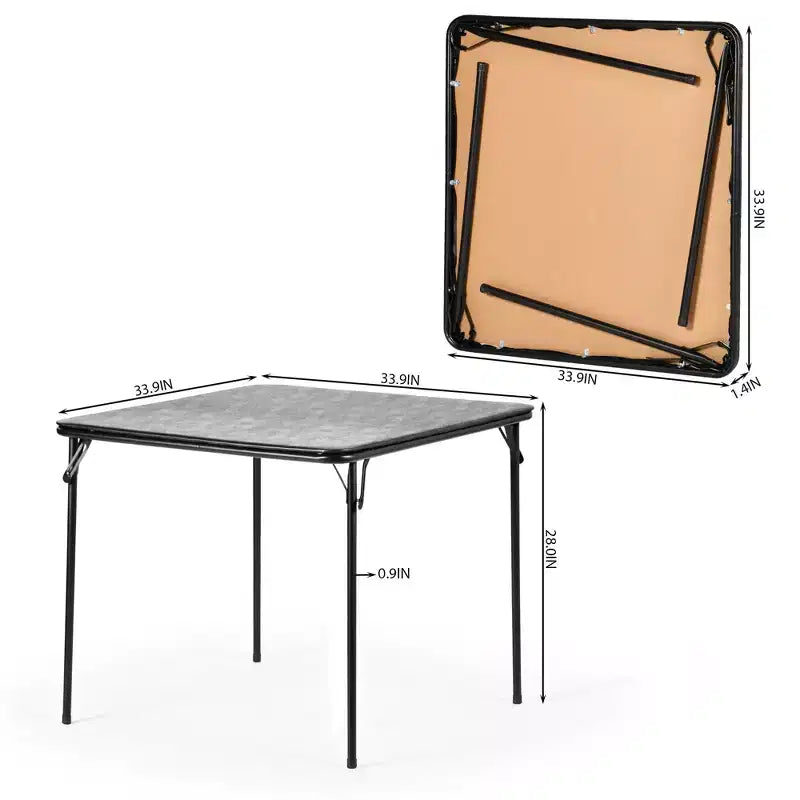Set da 5 Pezzi Tavolo Pieghevole e Sedie, Tavolo Quadrato Portatile con 4 Sedie Imbottite, Set Salvaspazio per Sala da Pranzo o Gioco di Carte per Casa, Nero