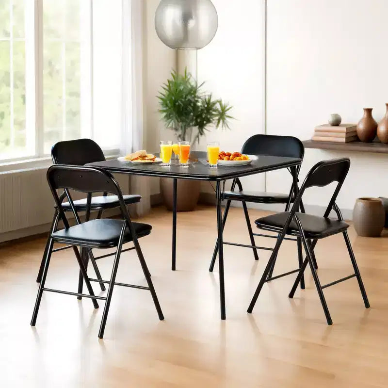 Set da 5 Pezzi Tavolo Pieghevole e Sedie, Tavolo Quadrato Portatile con 4 Sedie Imbottite, Set Salvaspazio per Sala da Pranzo o Gioco di Carte per Casa, Nero