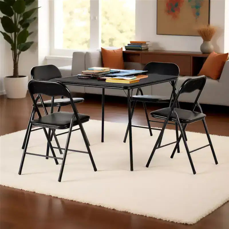Set da 5 Pezzi Tavolo Pieghevole e Sedie, Tavolo Quadrato Portatile con 4 Sedie Imbottite, Set Salvaspazio per Sala da Pranzo o Gioco di Carte per Casa, Nero