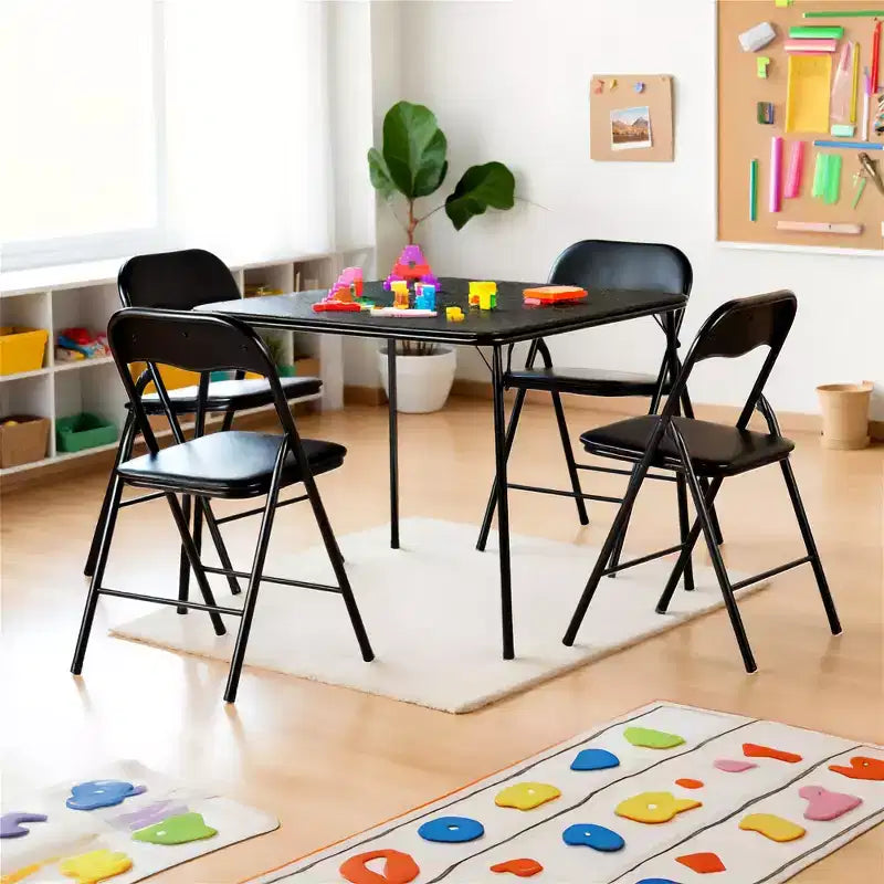 Set da 5 Pezzi Tavolo Pieghevole e Sedie, Tavolo Quadrato Portatile con 4 Sedie Imbottite, Set Salvaspazio per Sala da Pranzo o Gioco di Carte per Casa, Nero