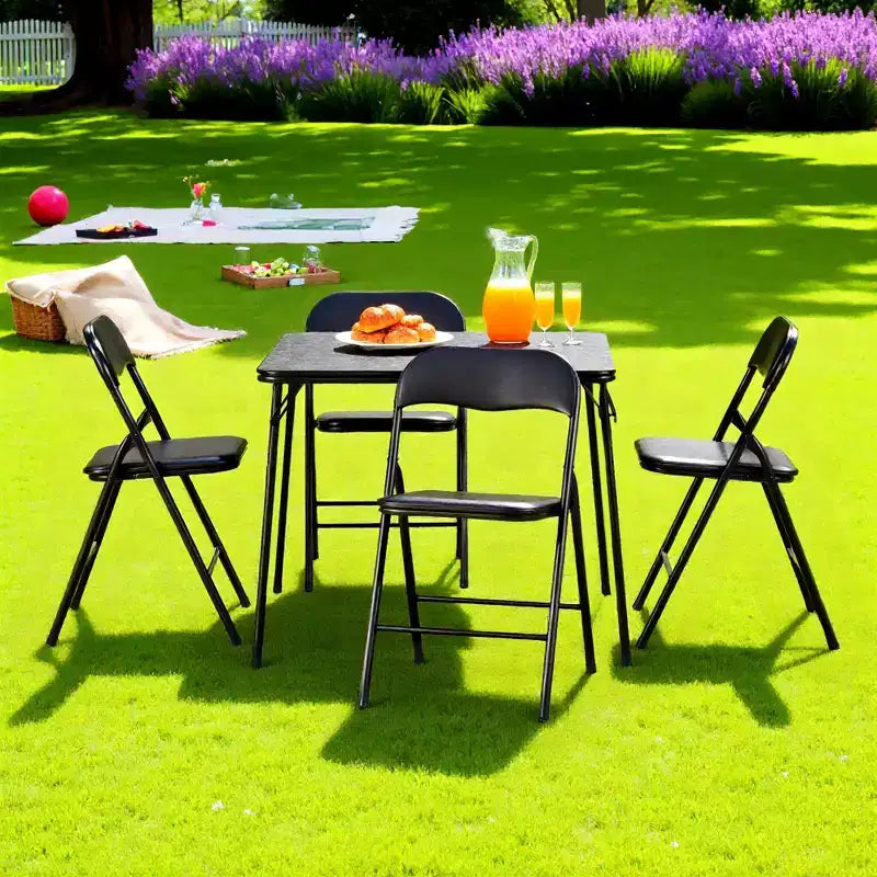 Set da 5 Pezzi Tavolo Pieghevole e Sedie, Tavolo Quadrato Portatile con 4 Sedie Imbottite, Set Salvaspazio per Sala da Pranzo o Gioco di Carte per Casa, Nero