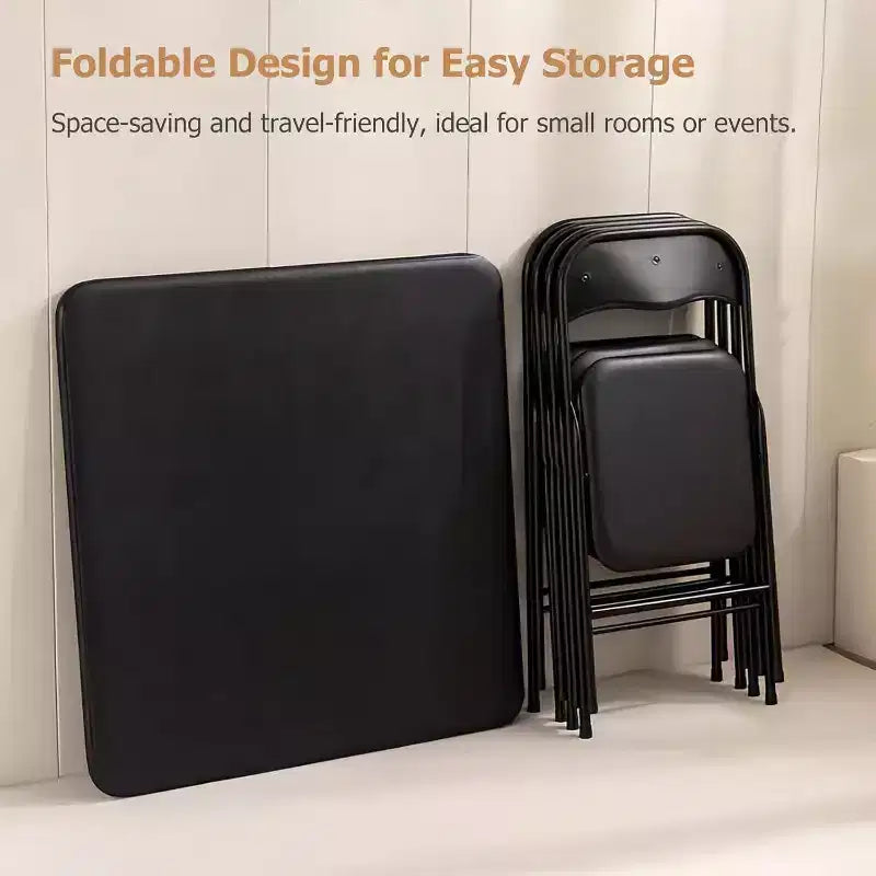 Set da 5 Pezzi Tavolo Pieghevole e Sedie, Tavolo Quadrato Portatile con 4 Sedie Imbottite, Set Salvaspazio per Sala da Pranzo o Gioco di Carte per Casa, Nero