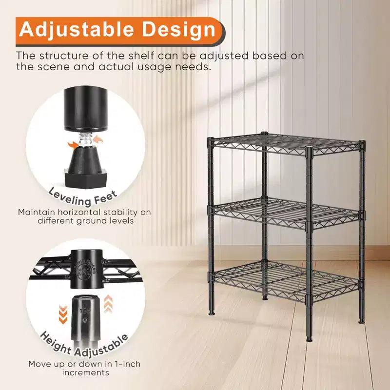 Scaffale portaoggetti in filo metallico regolabile a 3 ripiani, organizer per carichi pesanti per cucina, armadio, dispensa, garage, bagno, lavanderia