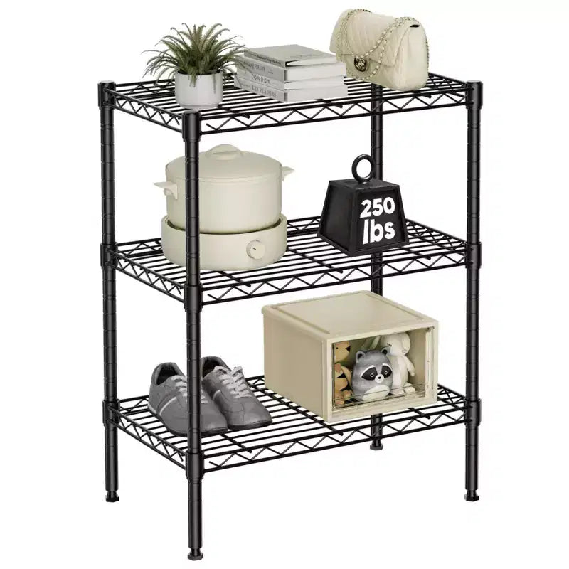 Scaffale portaoggetti in filo metallico regolabile a 3 ripiani, organizer per carichi pesanti per cucina, armadio, dispensa, garage, bagno, lavanderia