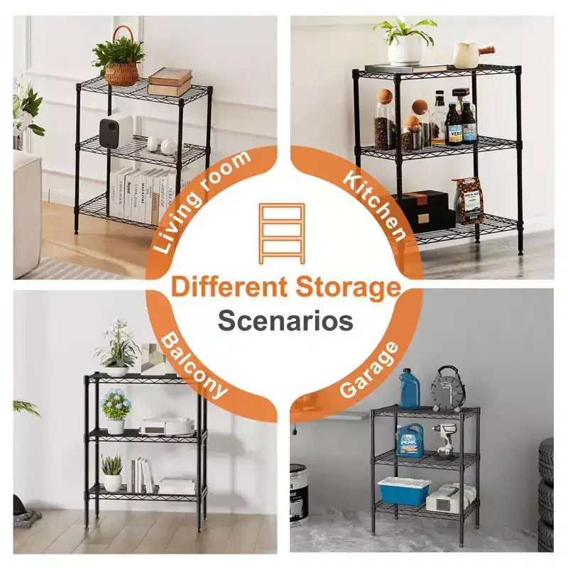 Scaffale portaoggetti in filo metallico regolabile a 3 ripiani, organizer per carichi pesanti per cucina, armadio, dispensa, garage, bagno, lavanderia