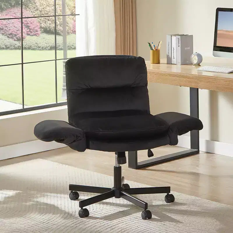 Sedia incrociata con braccioli e ruote, Sedia ergonomica da ufficio con gambe incrociate, Sedia da scrivania per ufficio e postazione trucco