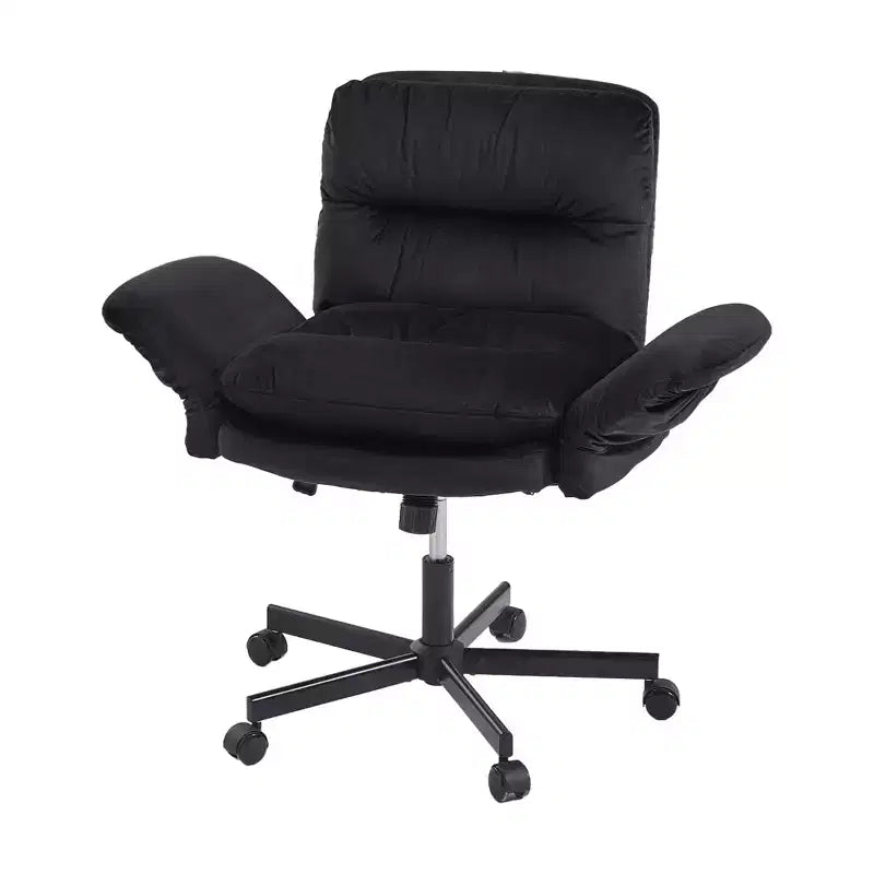 Sedia incrociata con braccioli e ruote, Sedia ergonomica da ufficio con gambe incrociate, Sedia da scrivania per ufficio e postazione trucco