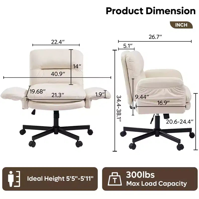 Sedia incrociata con braccioli e ruote, Sedia ergonomica da ufficio con gambe incrociate, Sedia da scrivania per ufficio e postazione trucco