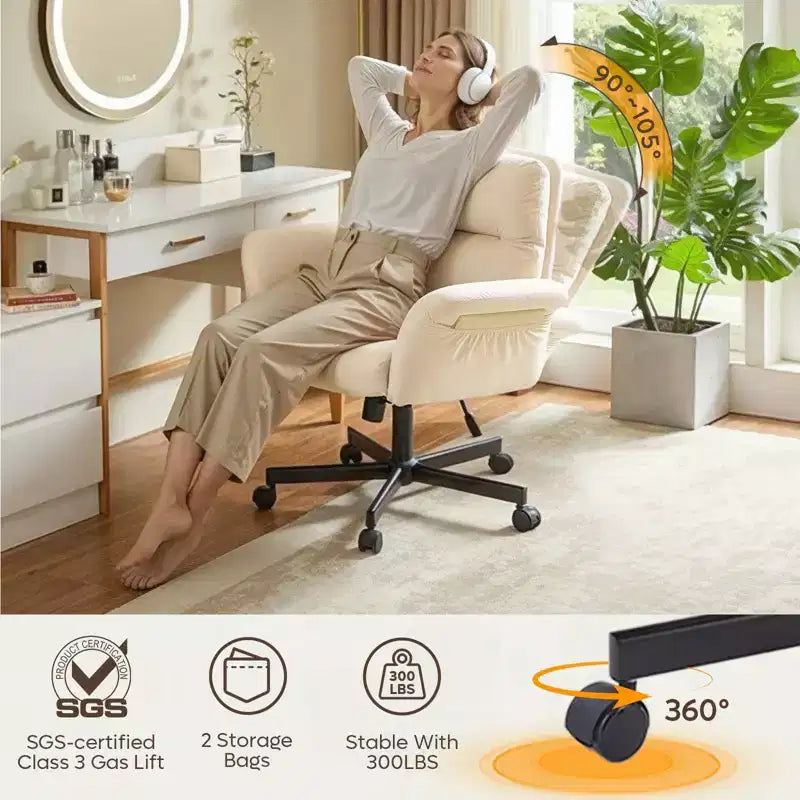 Sedia incrociata con braccioli e ruote, Sedia ergonomica da ufficio con gambe incrociate, Sedia da scrivania per ufficio e postazione trucco