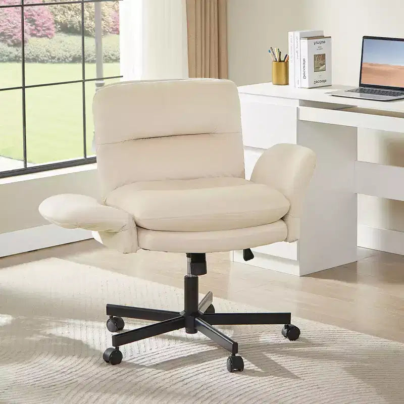 Sedia incrociata con braccioli e ruote, Sedia ergonomica da ufficio con gambe incrociate, Sedia da scrivania per ufficio e postazione trucco