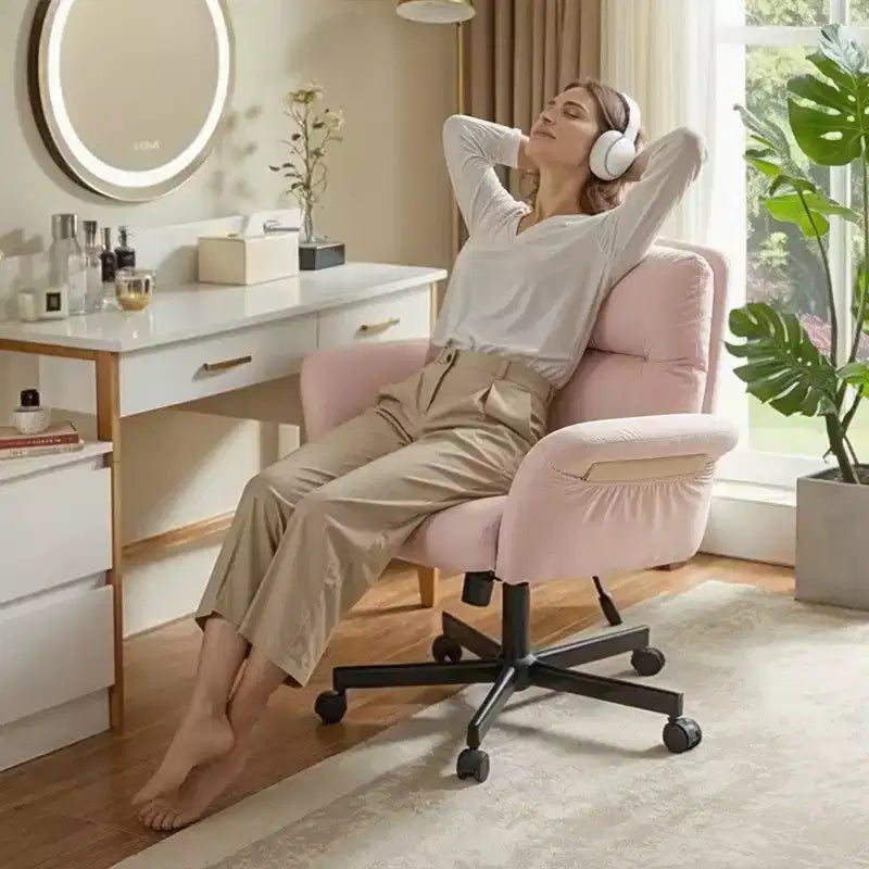 Sedia incrociata con braccioli e ruote, Sedia ergonomica da ufficio con gambe incrociate, Sedia da scrivania per ufficio e postazione trucco