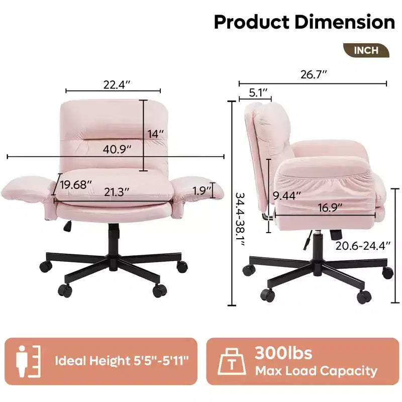 Sedia incrociata con braccioli e ruote, Sedia ergonomica da ufficio con gambe incrociate, Sedia da scrivania per ufficio e postazione trucco