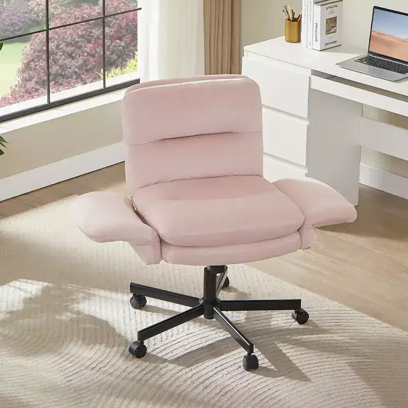 Sedia incrociata con braccioli e ruote, Sedia ergonomica da ufficio con gambe incrociate, Sedia da scrivania per ufficio e postazione trucco