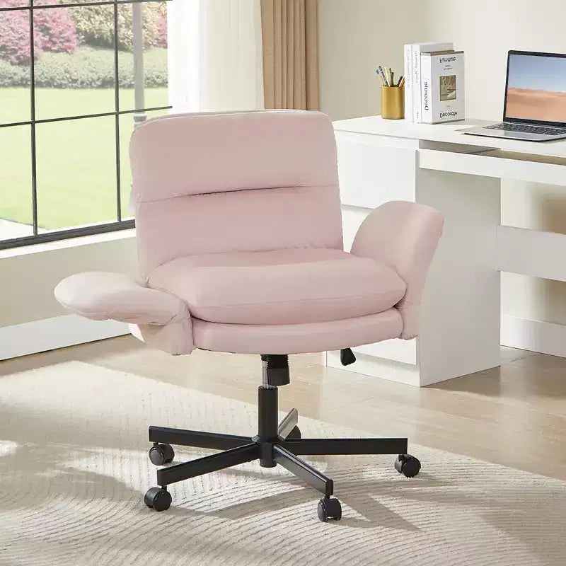 Sedia incrociata con braccioli e ruote, Sedia ergonomica da ufficio con gambe incrociate, Sedia da scrivania per ufficio e postazione trucco