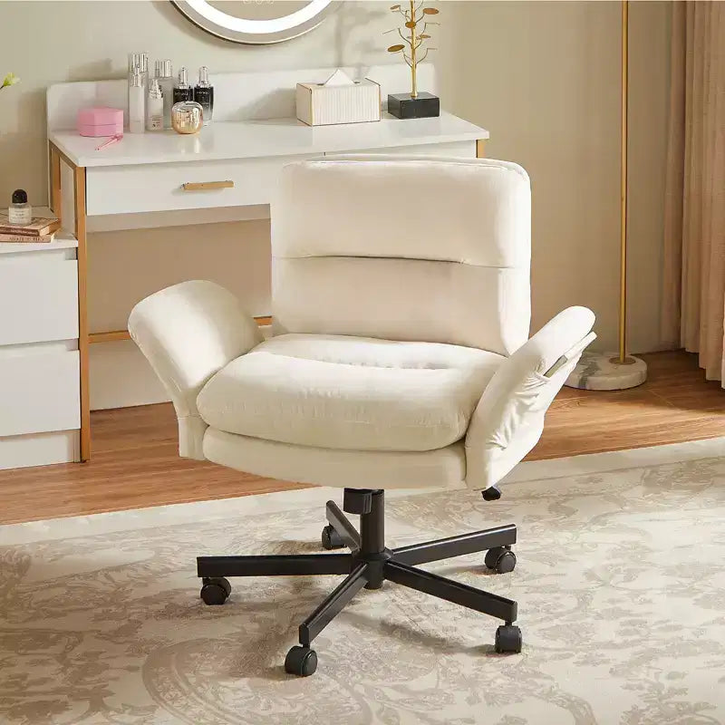 Sedia incrociata con braccioli e ruote, Sedia ergonomica da ufficio con gambe incrociate, Sedia da scrivania per ufficio e postazione trucco