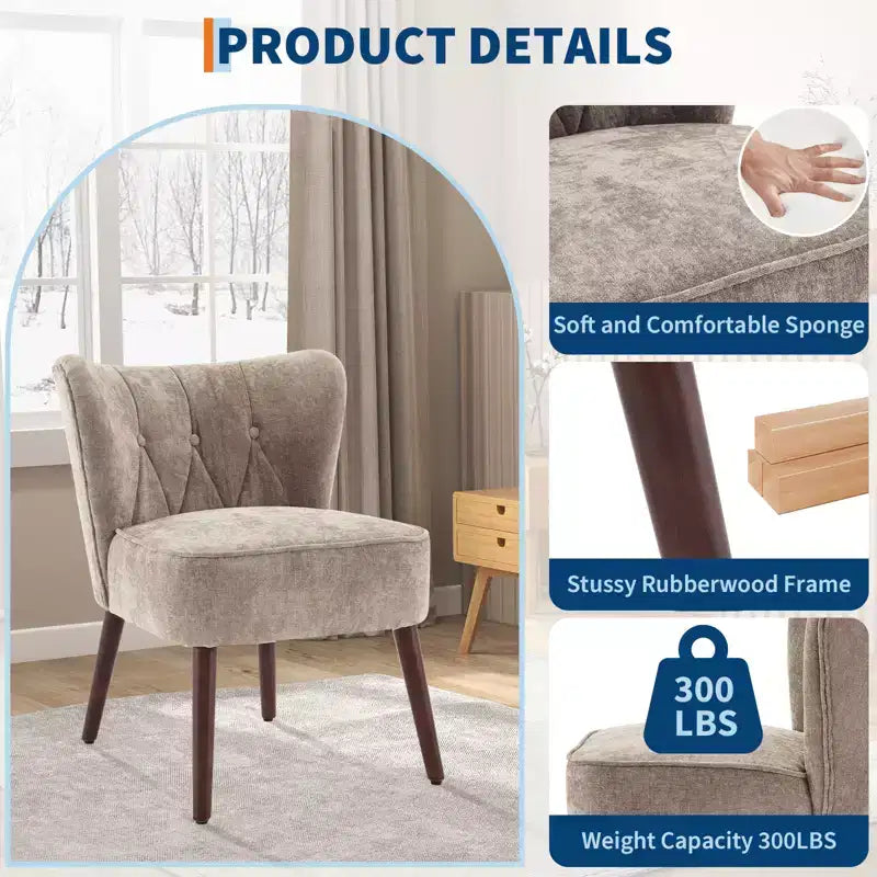 Poltrona accent moderna con schienale alto, poltrona singola in tessuto imbottito con seduta lounge e gambe in legno per soggiorno, ufficio, camera da letto 1 pz