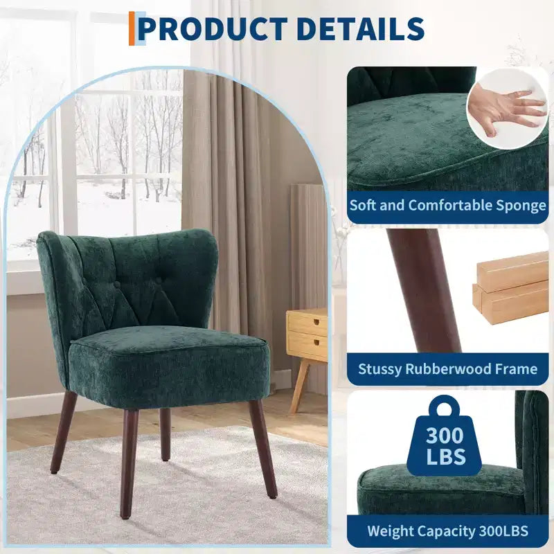 Poltrona accent moderna con schienale alto, poltrona singola in tessuto imbottito con seduta lounge e gambe in legno per soggiorno, ufficio, camera da letto 1 pz