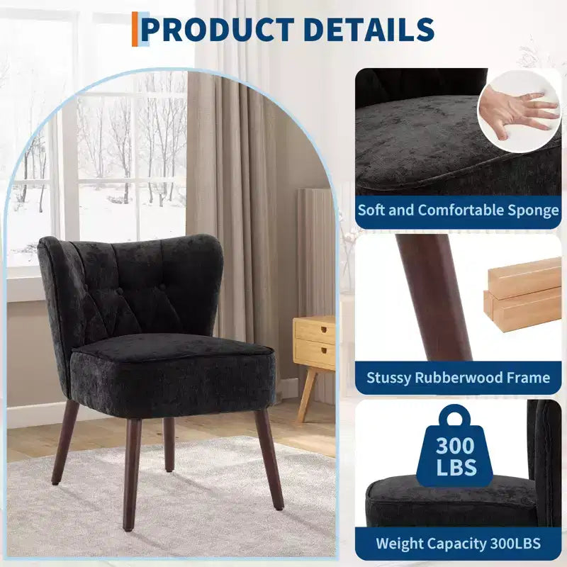 Poltrona accent moderna con schienale alto, poltrona singola in tessuto imbottito con seduta lounge e gambe in legno per soggiorno, ufficio, camera da letto 1 pz