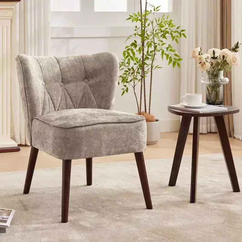 Poltrona accent moderna con schienale alto, poltrona singola in tessuto imbottito con seduta lounge e gambe in legno per soggiorno, ufficio, camera da letto 1 pz