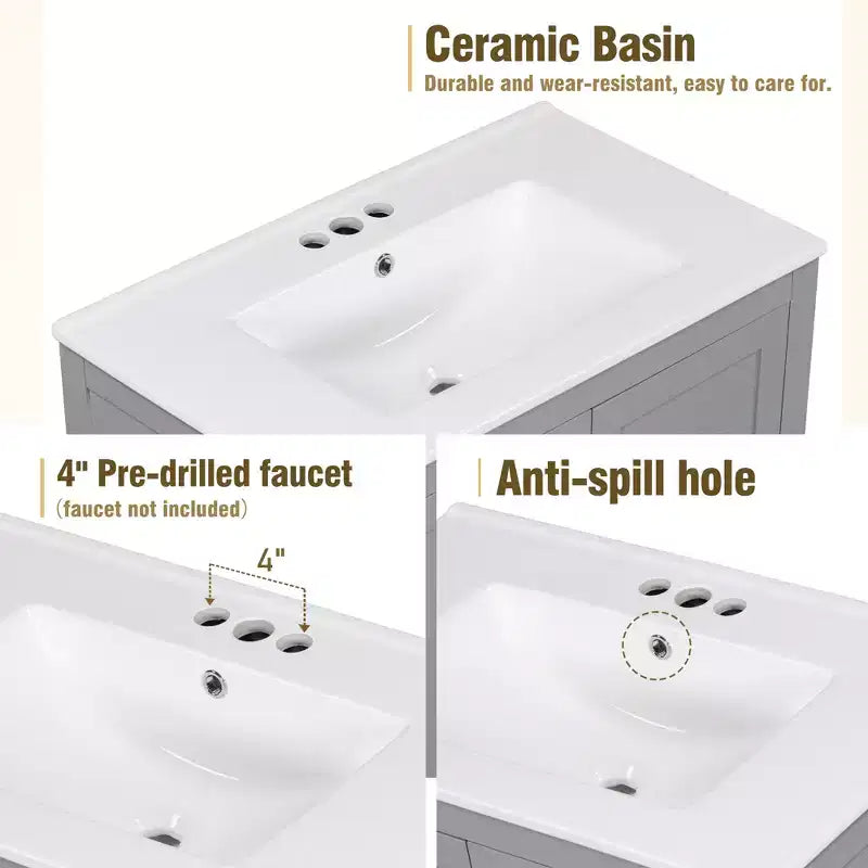 Mobile lavabo da bagno da 76 cm con lavello singolo, mobiletto combinato con lavello sottopiano, mobiletto da bagno con 2 ante e un cassetto, chiusura ammortizzata