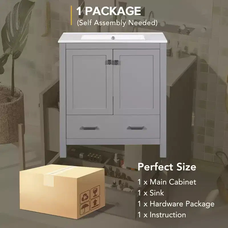 Mobile lavabo da bagno da 76 cm con lavello singolo, mobiletto combinato con lavello sottopiano, mobiletto da bagno con 2 ante e un cassetto, chiusura ammortizzata