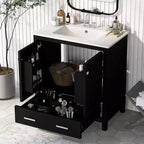 Mobile lavabo da bagno da 76 cm con lavello singolo, mobiletto combinato con lavello sottopiano, mobiletto da bagno con 2 ante e un cassetto, chiusura ammortizzata