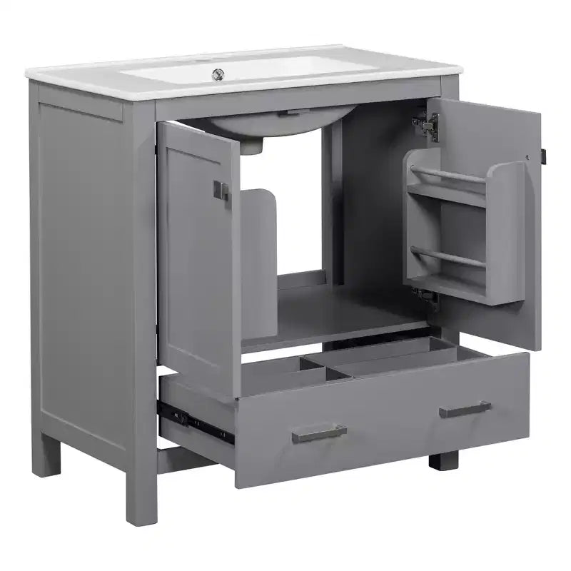 Mobile lavabo da bagno da 76 cm con lavello singolo, mobiletto combinato con lavello sottopiano, mobiletto da bagno con 2 ante e un cassetto, chiusura ammortizzata