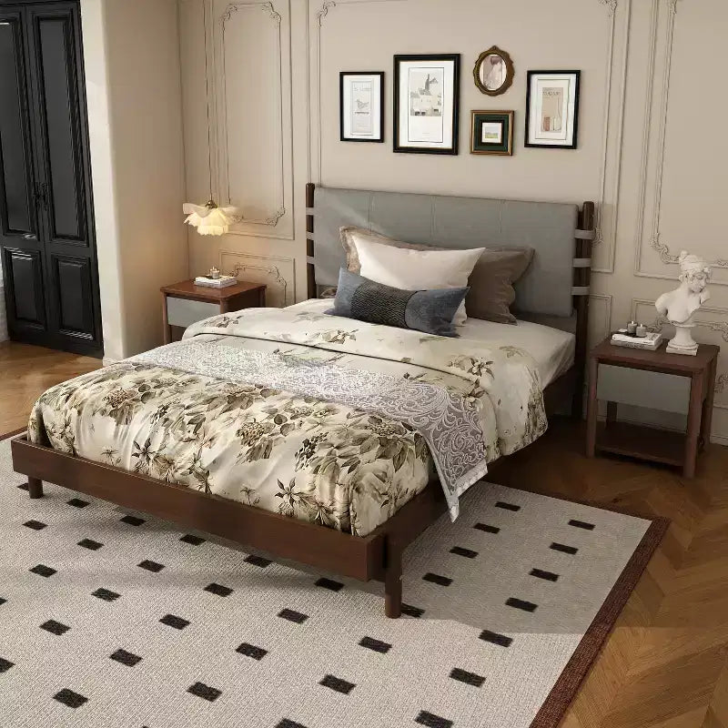 Struttura Letto Matrimoniale/King con 2 Comodini, Letto a Piattaforma in Legno con Testiera e Comodini Corrispondenti
