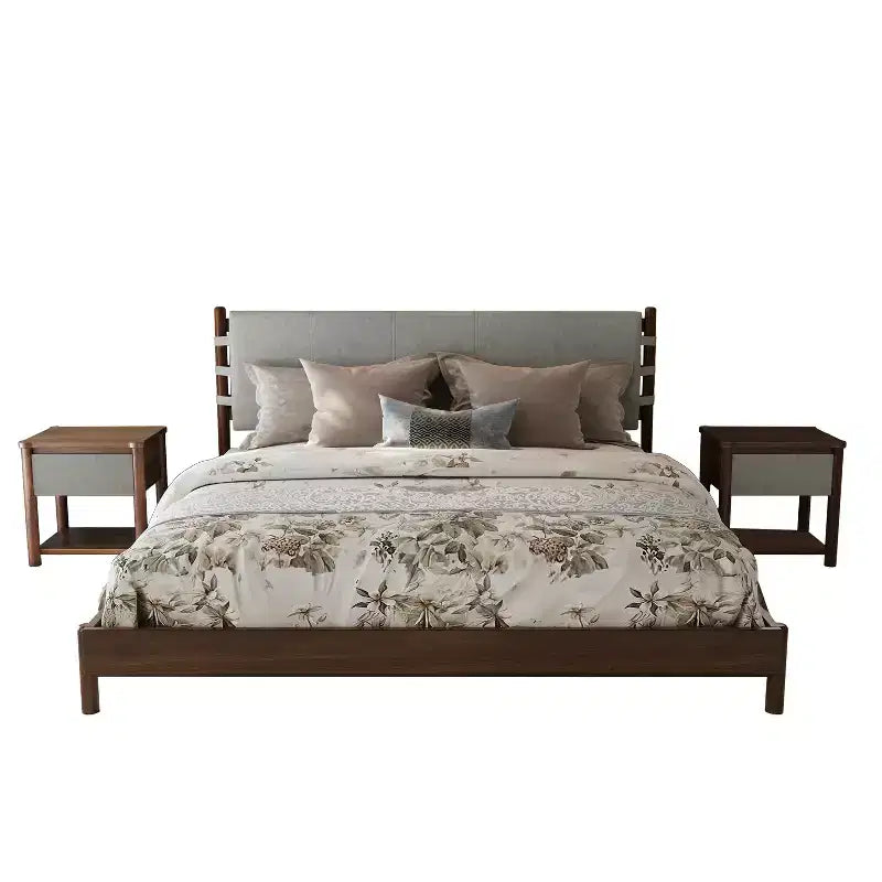 Struttura Letto Matrimoniale/King con 2 Comodini, Letto a Piattaforma in Legno con Testiera e Comodini Corrispondenti