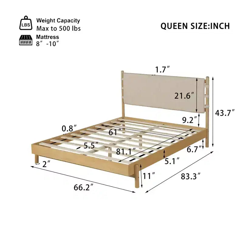 Struttura Letto Matrimoniale/King con 2 Comodini, Letto a Piattaforma in Legno con Testiera e Comodini Corrispondenti