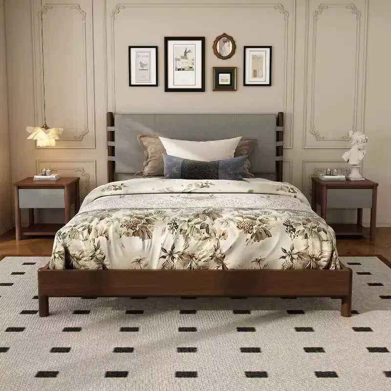 Struttura Letto Matrimoniale/King con 2 Comodini, Letto a Piattaforma in Legno con Testiera e Comodini Corrispondenti