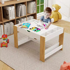 Tavolo da gioco 2 in 1 per bambini con 7 scomparti portaoggetti, compatibile con mattoncini LEGO - Bianco e Verde