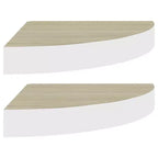 Set di 2 mensole angolari da parete in MDF a nido d'ape color quercia e bianco, metallo