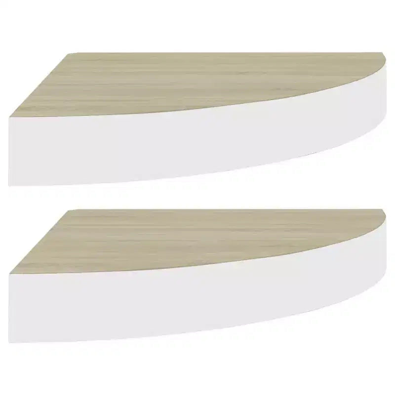 Set di 2 mensole angolari da parete in MDF a nido d'ape color quercia e bianco, metallo