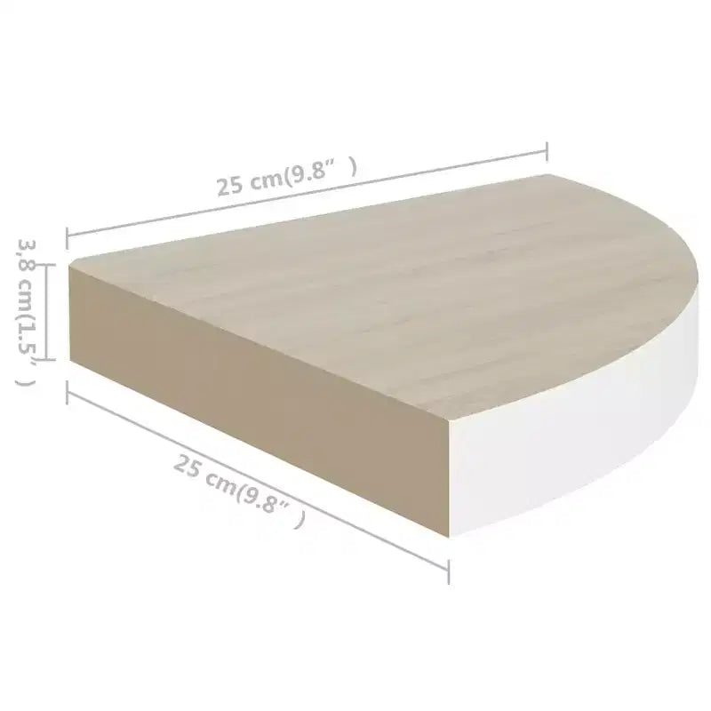 Set di 2 mensole angolari da parete in MDF a nido d'ape color quercia e bianco, metallo