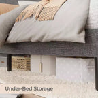 Struttura letto matrimoniale, testiera con contenitore con stazione di ricarica e luci LED, con testiera imbottita, non richiede box spring, facile da montare, beige