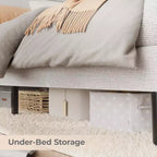 Struttura letto matrimoniale, testiera con contenitore con stazione di ricarica e luci LED, con testiera imbottita, non richiede box spring, facile da montare, beige