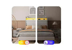 Struttura letto matrimoniale, testiera con contenitore con stazione di ricarica e luci LED, con testiera imbottita, non richiede box spring, facile da montare, beige