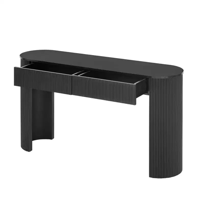 Consolle moderna con 2 cassetti a scomparsa, piano ovale e design scanalato per ingresso e soggiorno