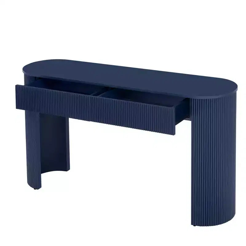 Consolle moderna con 2 cassetti a scomparsa, piano ovale e design scanalato per ingresso e soggiorno