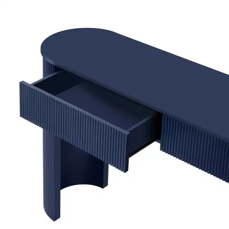 Consolle moderna con 2 cassetti a scomparsa, piano ovale e design scanalato per ingresso e soggiorno