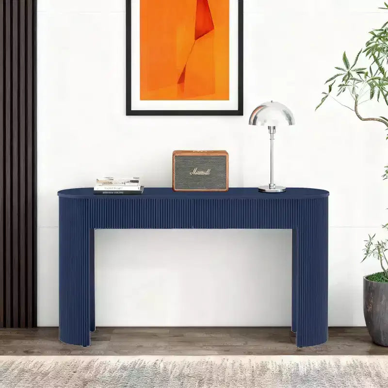 Consolle moderna con 2 cassetti a scomparsa, piano ovale e design scanalato per ingresso e soggiorno