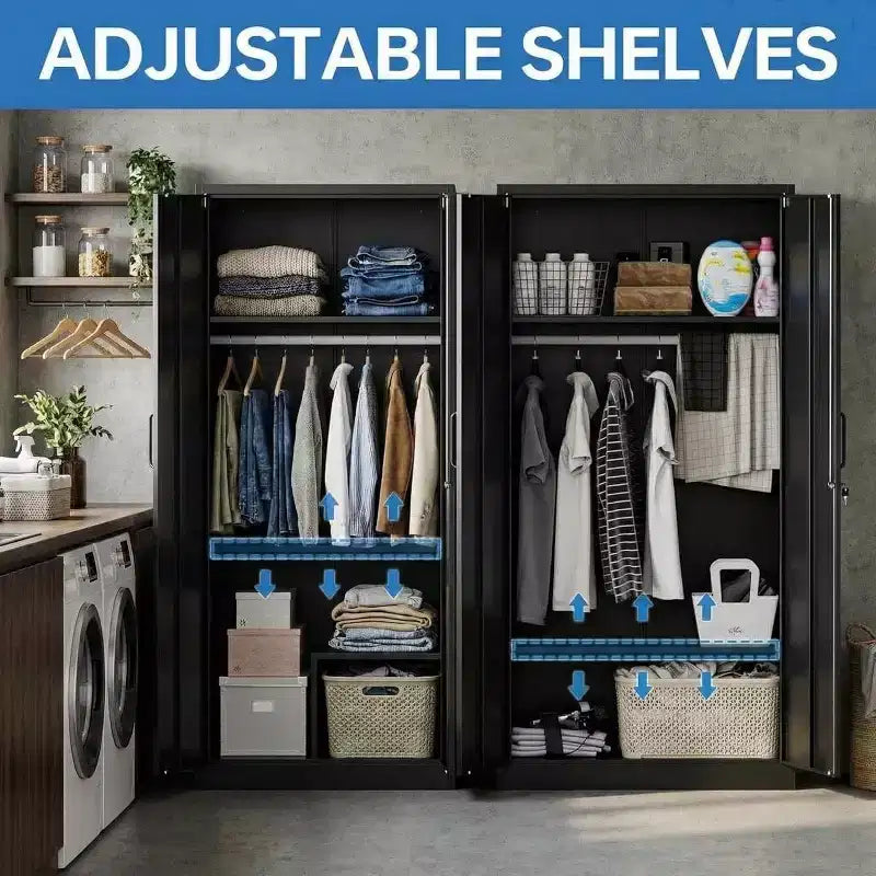 Armadio Metallico, Acciaio Laminato a Freddo da 0,6 mm 2 Ripiani Asta Appendiabiti per Cabina Armadio